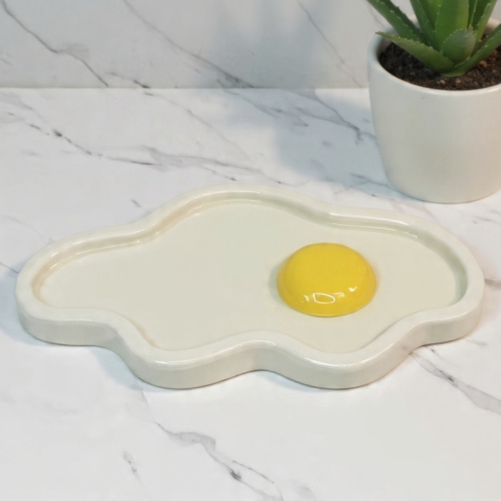 Sunny Side Up Egg Trinket Dish - Handmade - White & Yellow - Picture 5 of 10